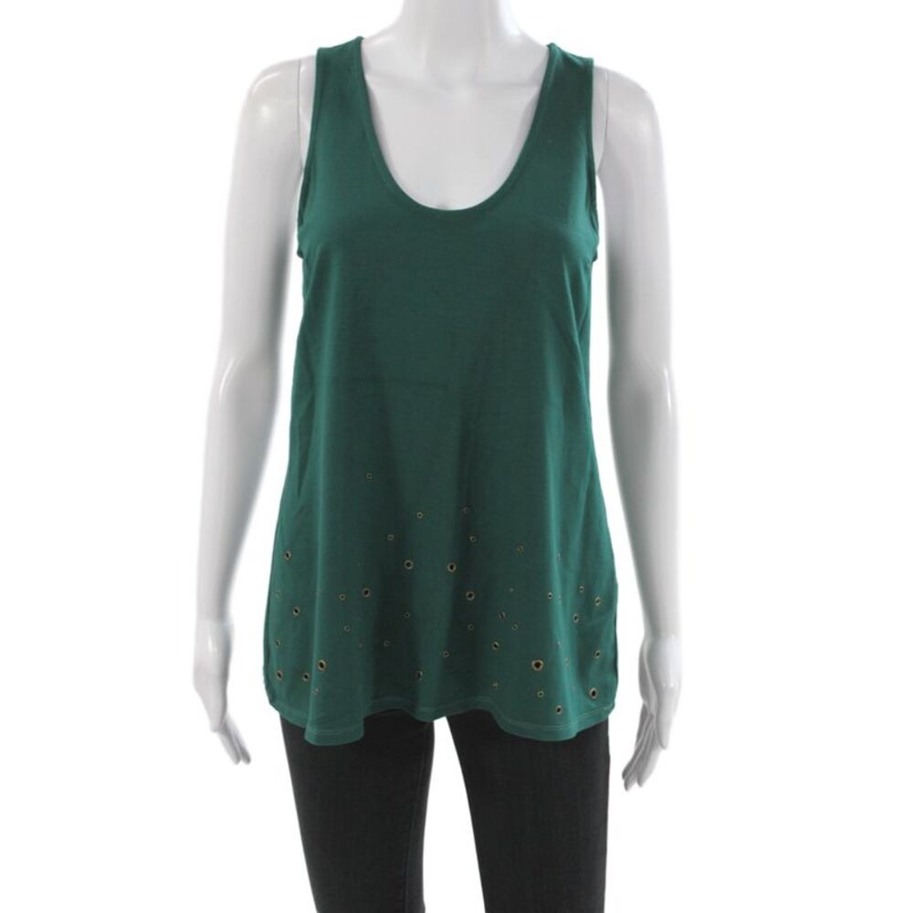 Three Dots Women Sleeveless Grommet Scoop Neck Green Tank Size XS